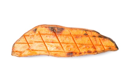 Piece of baked sweet potato on white background