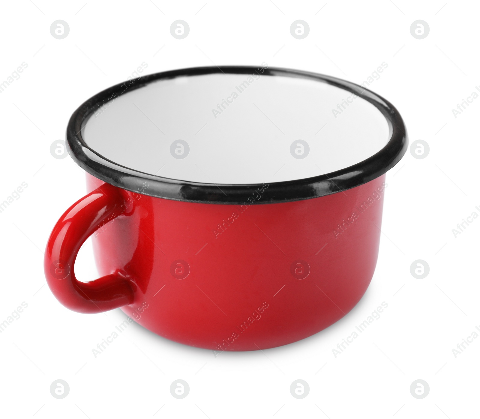 Photo of One red ceramic cup isolated on white