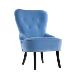 Image of One comfortable light blue armchair isolated on white