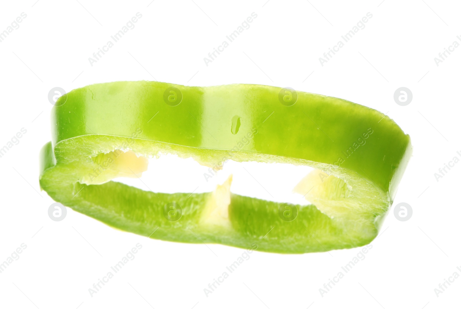 Photo of Slice of ripe bell pepper on white background