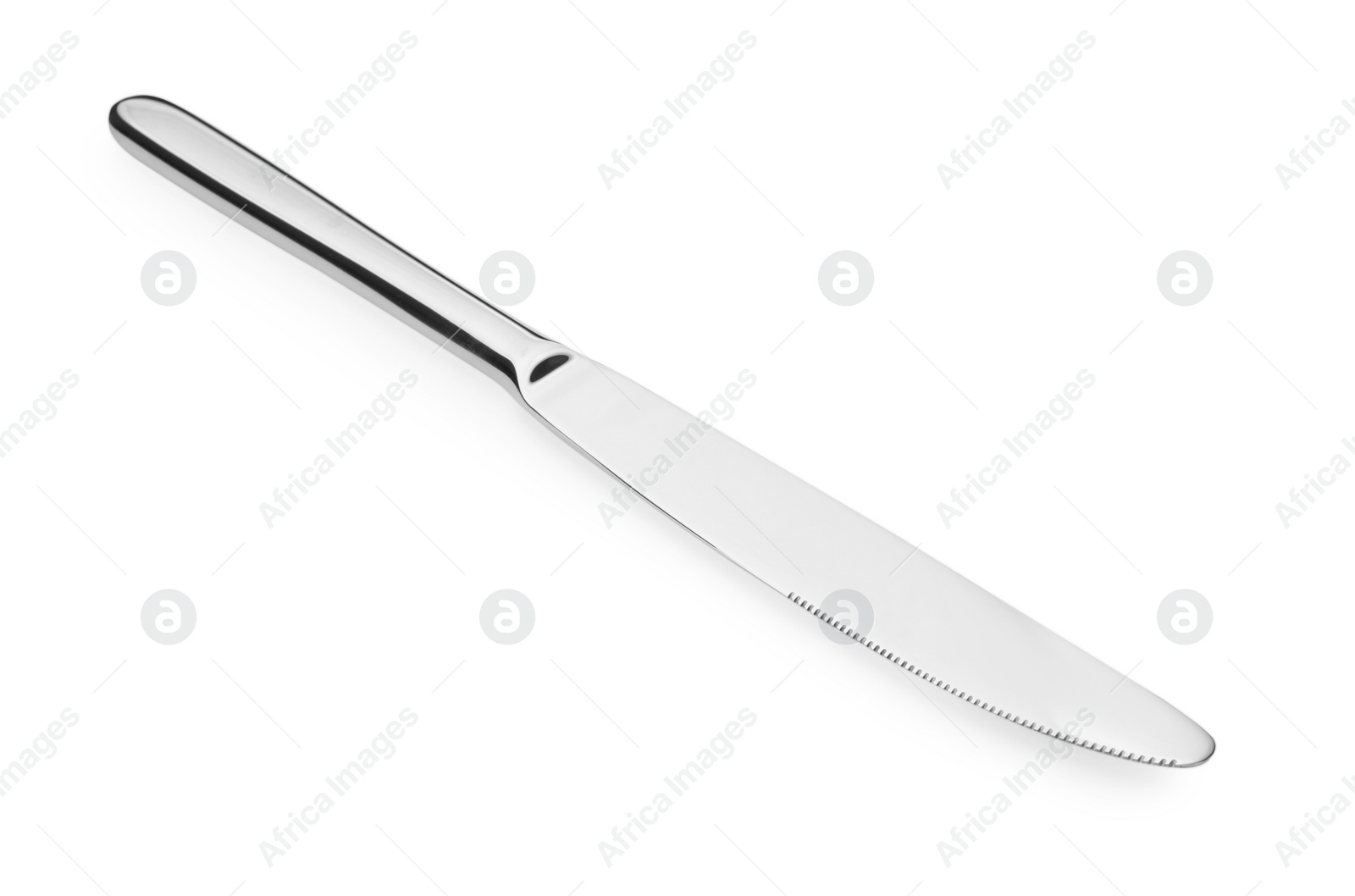 Photo of One shiny silver knife isolated on white