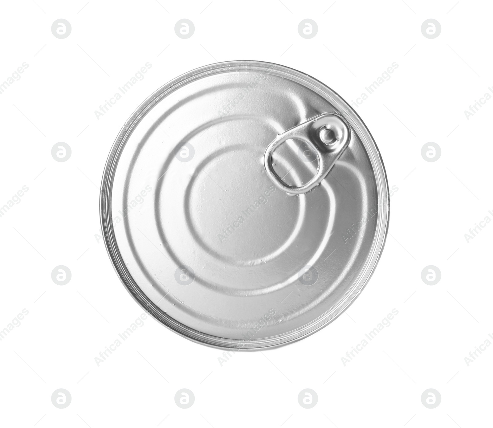 Photo of Tin can with food on white background