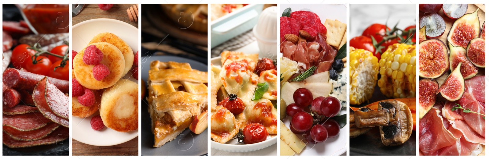 Image of Assortment of tasty dishes. Collage with different meals, closeup