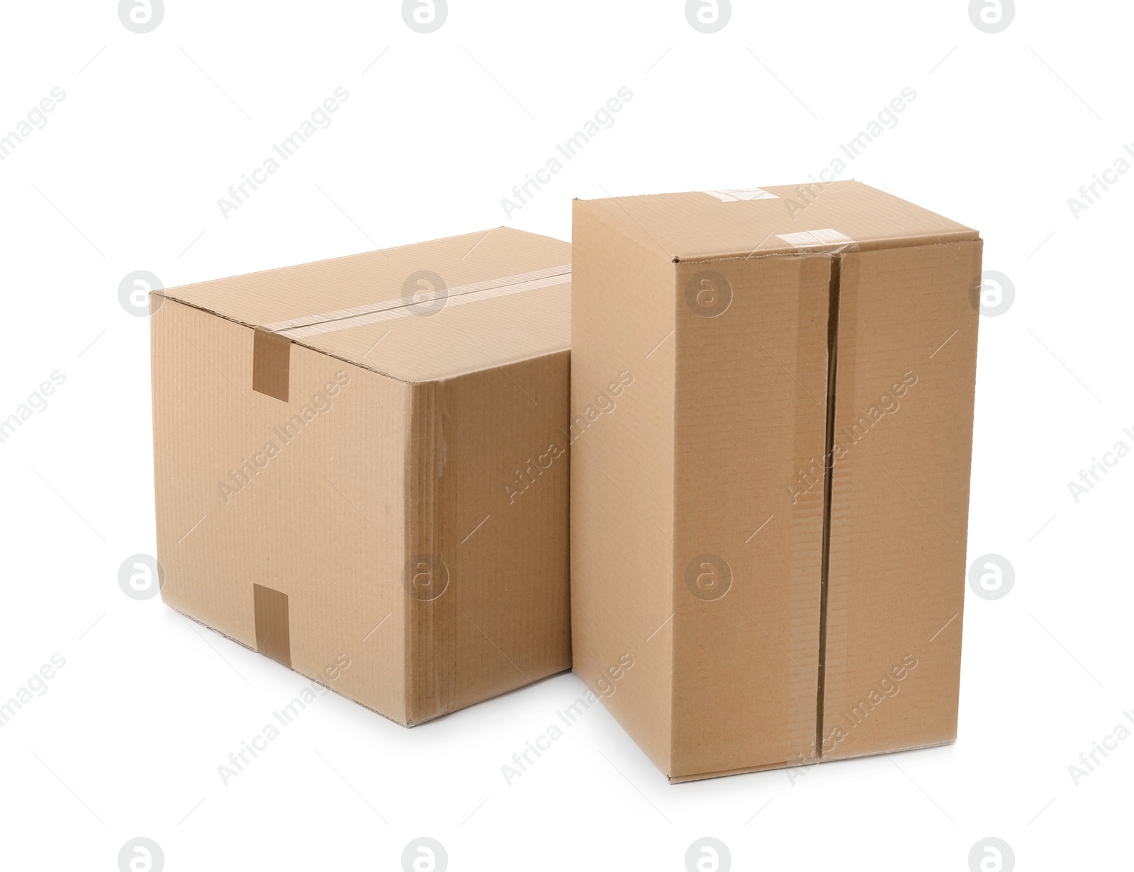 Photo of Cardboard boxes on white background. Mockup for design