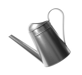Beautiful metal watering can isolated on white
