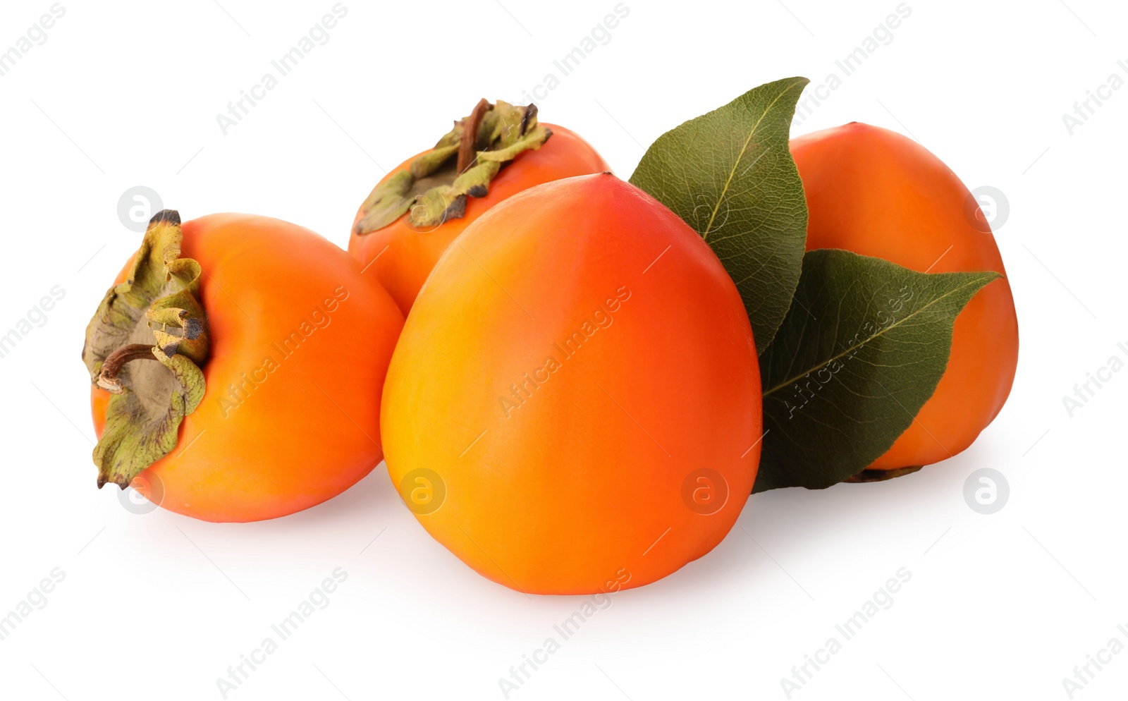 Photo of Delicious ripe juicy persimmons on white background