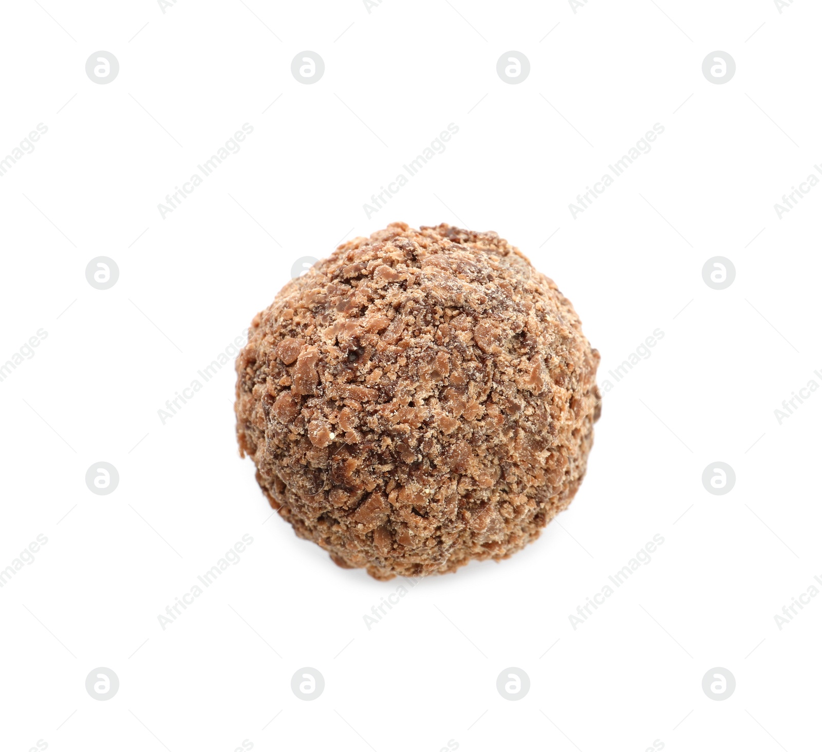 Photo of Delicious sweet chocolate truffle isolated on white, top view