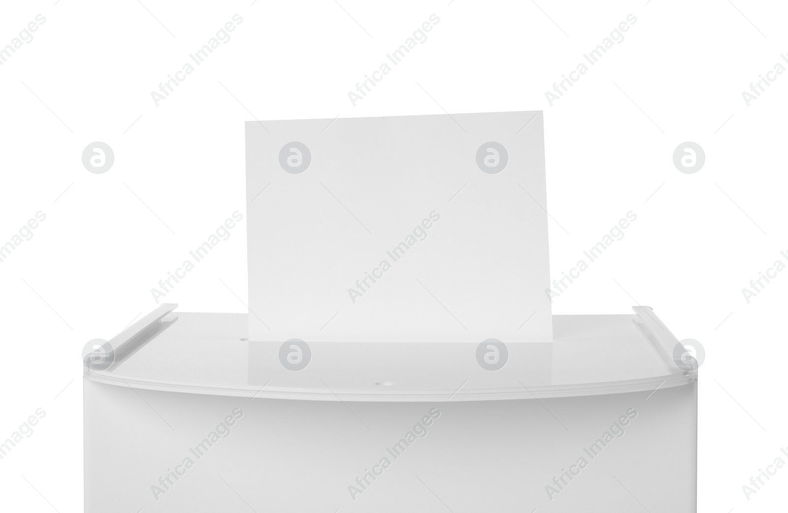Photo of Ballot box with vote isolated on white. Election time