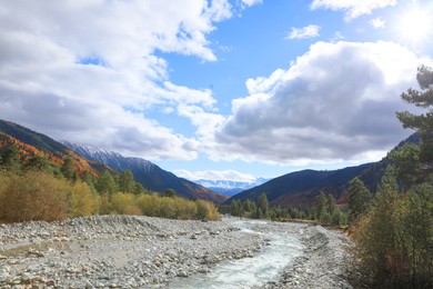 Picturesque view of river in mountains on autumn day