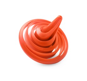 Photo of One orange spinning top on white background