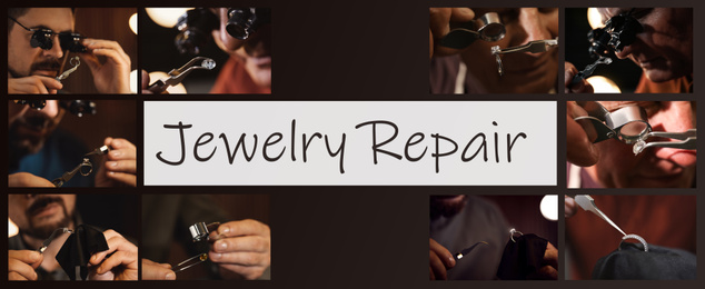 Image of Collage with photos of jewelers at work. Banner design