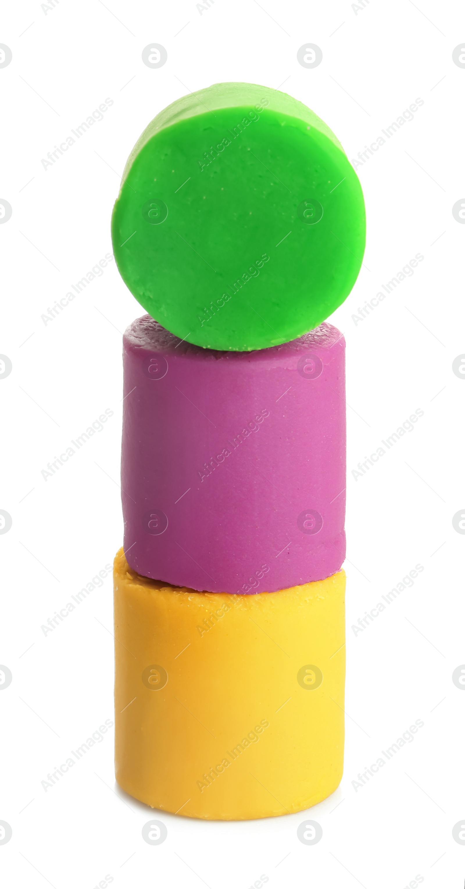 Photo of Colorful play dough on white background