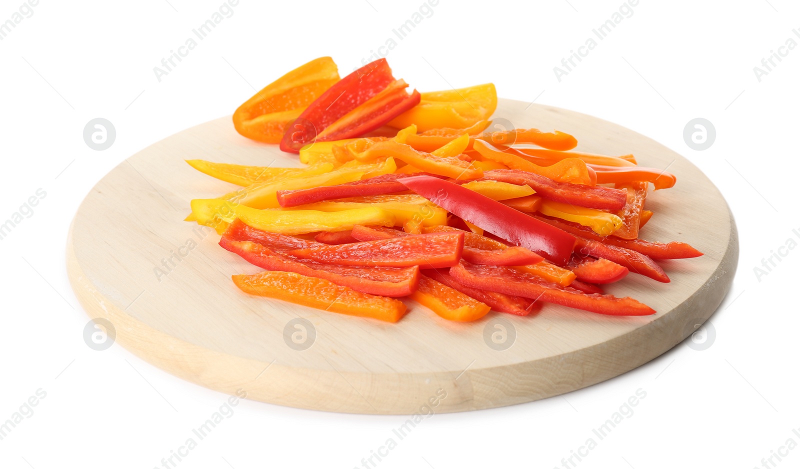 Photo of Cut fresh bell peppers isolated on white