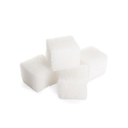 Photo of Many refined sugar cubes isolated on white