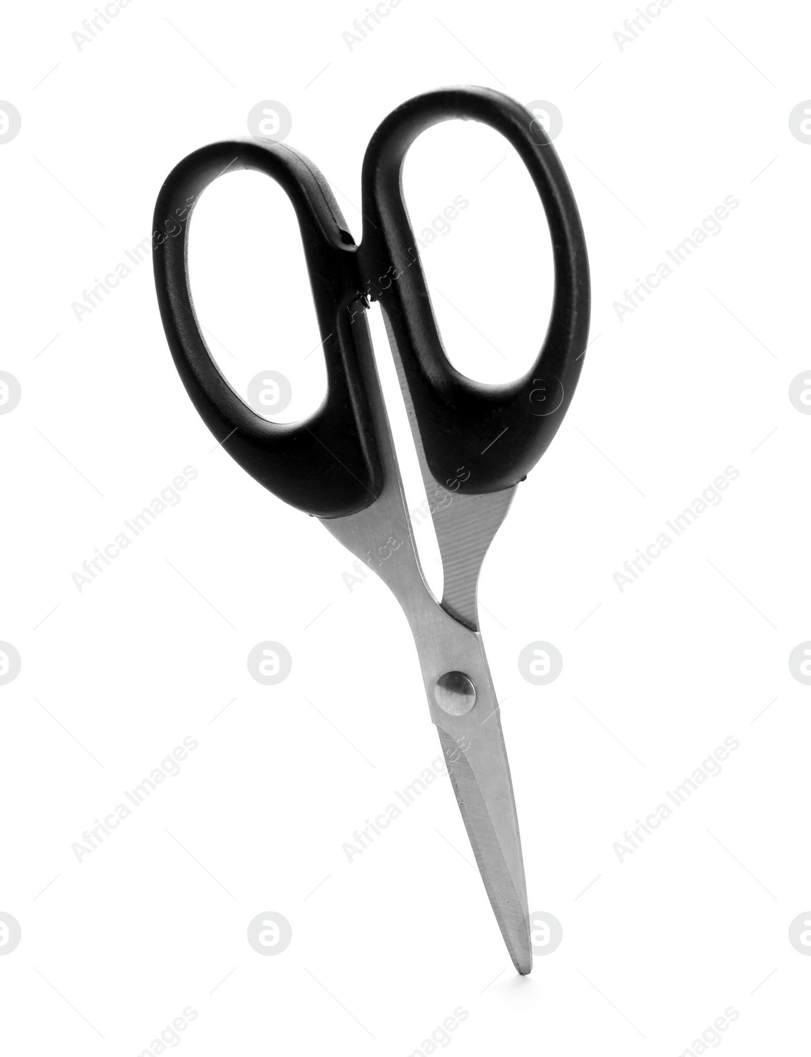 Photo of Pair of sharp scissors on white background