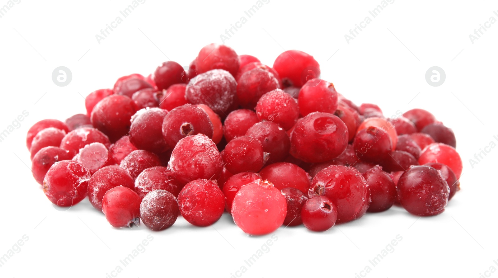 Photo of Pile of frozen red cranberries isolated on white