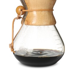 Glass chemex coffeemaker with coffee isolated on white