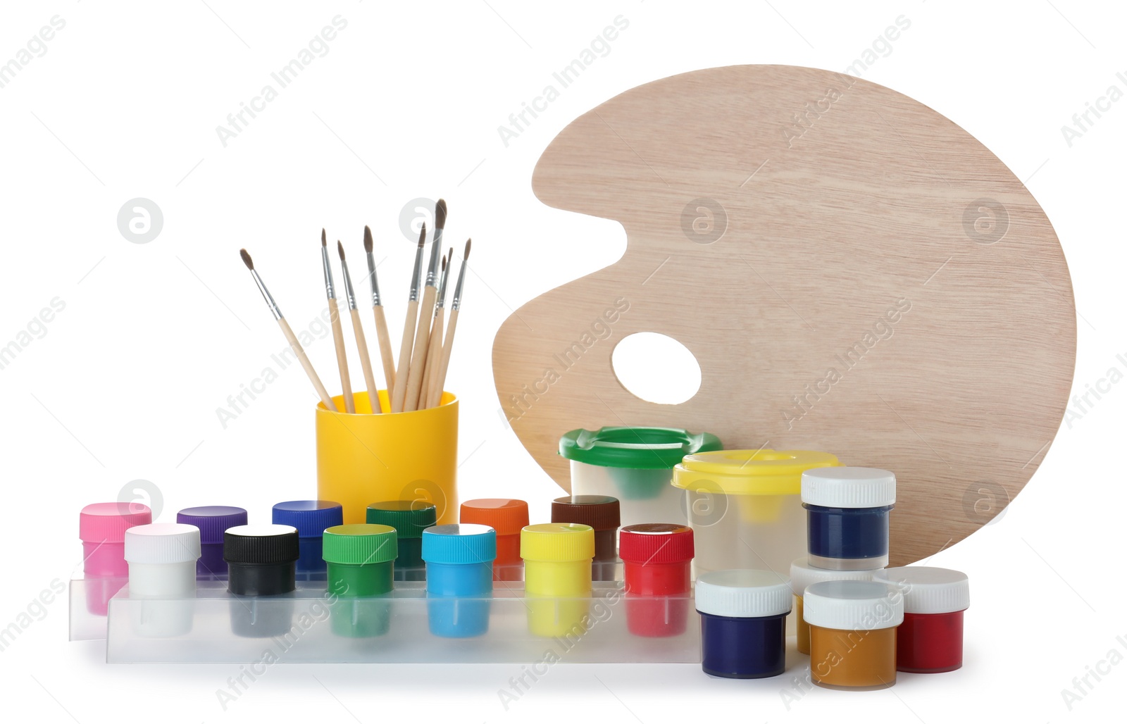Photo of Set of painting tools for children on white background