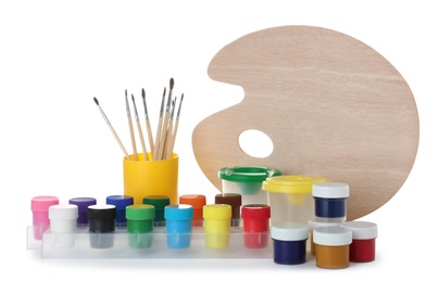 Set of painting tools for children on white background