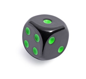 Photo of One black game dice isolated on white