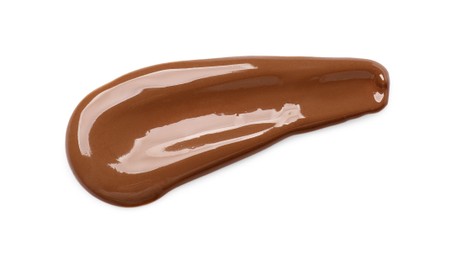 Photo of Smear of tasty milk chocolate paste isolated on white, top view
