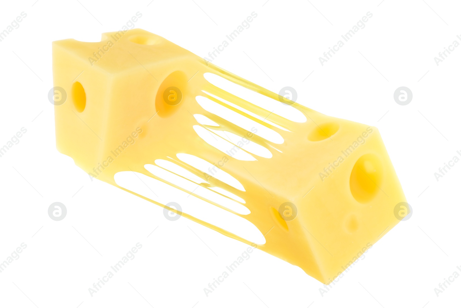 Image of Tasty cheese stretching in air on white background