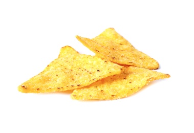 Photo of Tasty Mexican nachos chips on white background