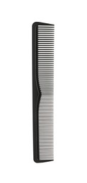 Photo of Hairdresser tool. Black hair comb isolated on white