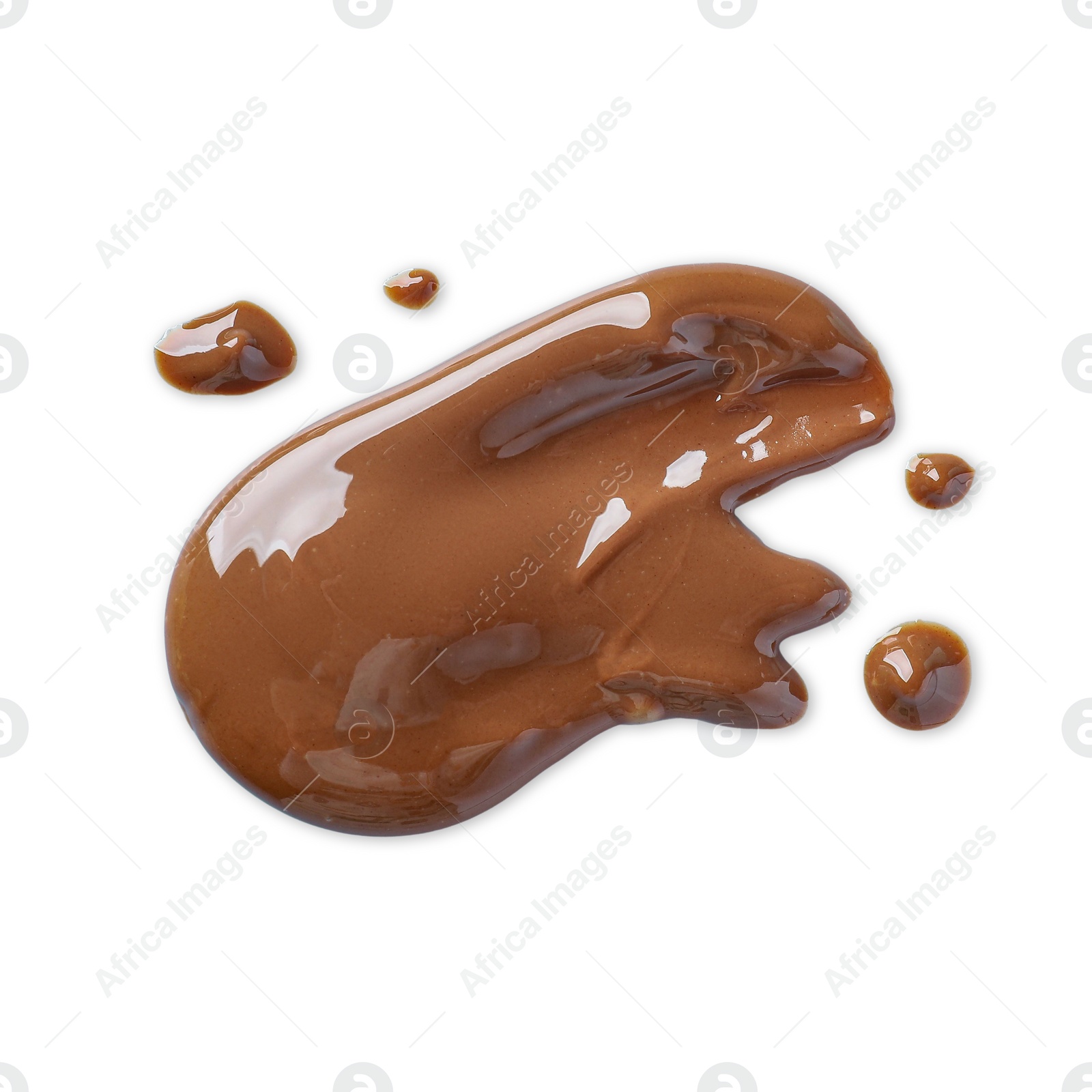 Smear of tasty milk chocolate paste isolated on white, top view Photo of Smear of tasty milk chocolate paste isolated on white, top view