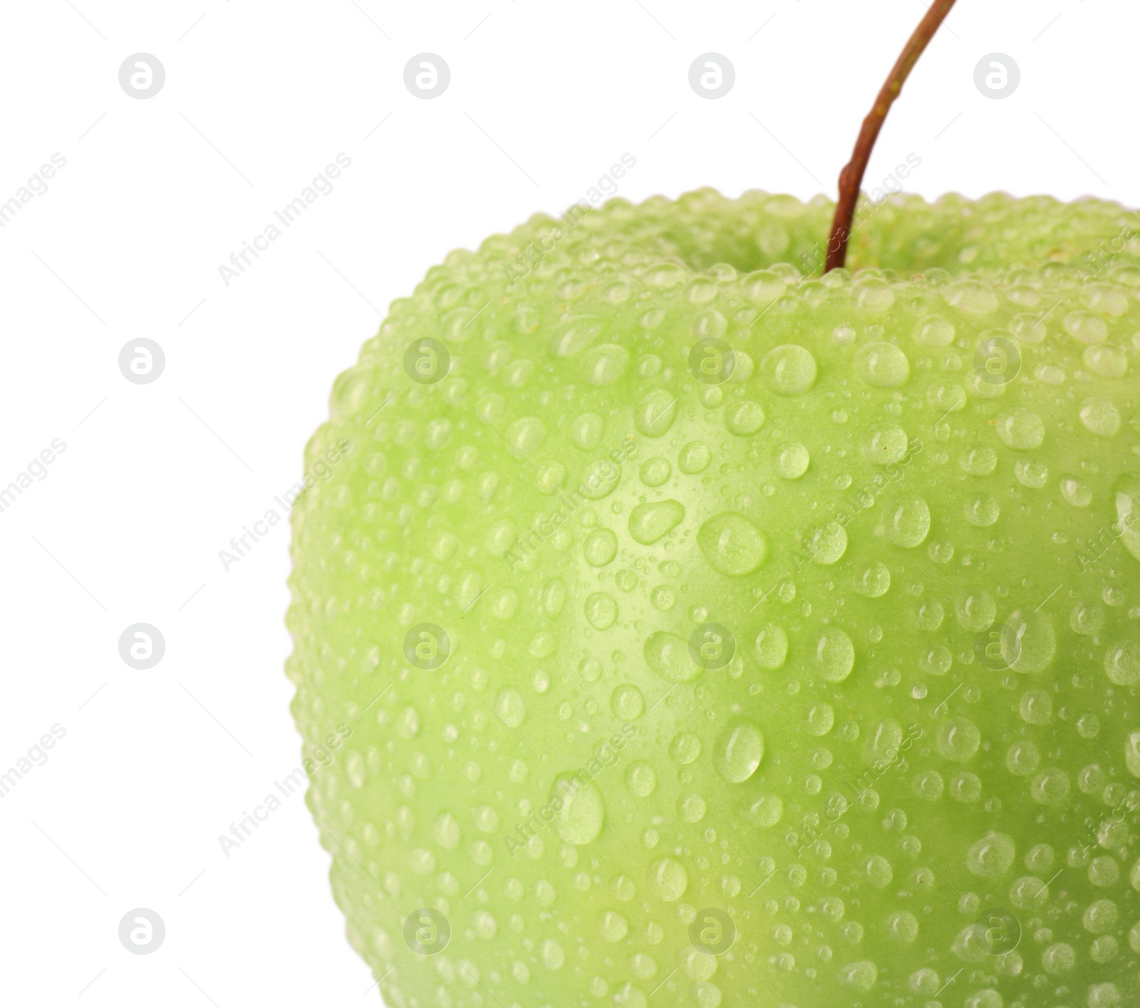 One ripe green apple with water drops isolated on white Photo of One ripe green apple with water drops isolated on white