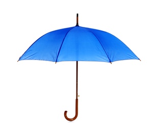 Photo of Beautiful open umbrella on white background