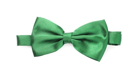 Photo of Green bow tie isolated on white. Saint Patrick's Day accessory