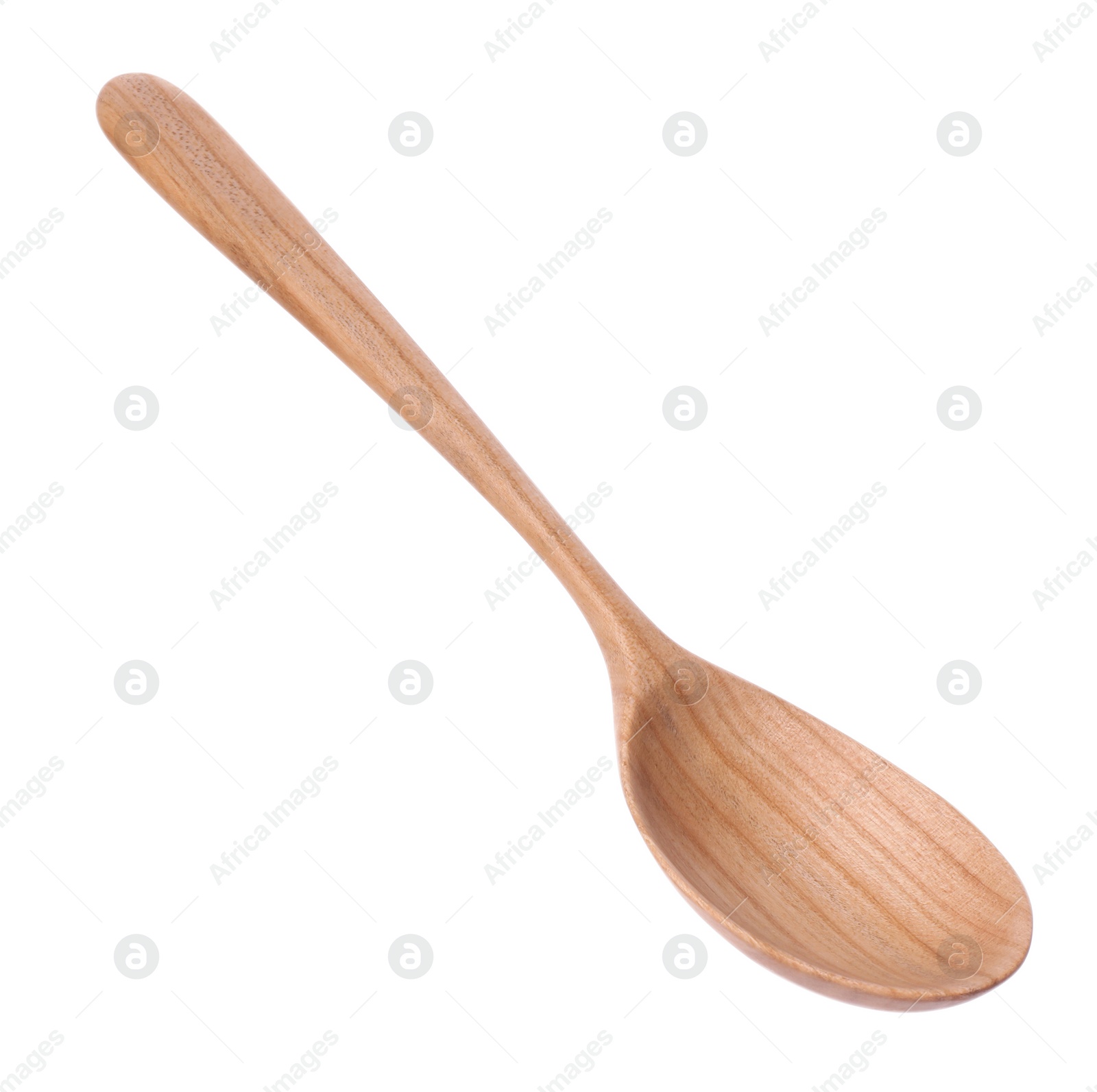 Photo of One empty wooden spoon isolated on white