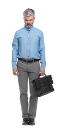 Photo of Mature businessman in stylish clothes with briefcase on white background