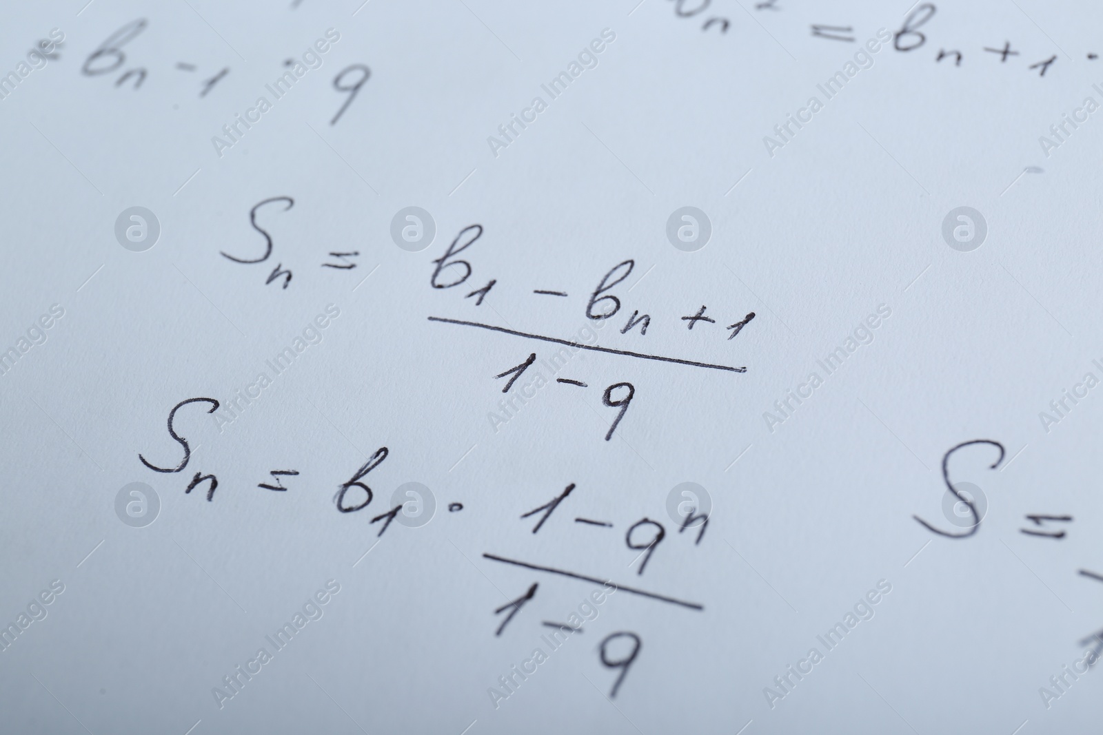 Photo of Sheet of paper with different mathematical formulas, closeup