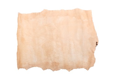 Photo of Blank sheet of old parchment paper on white background, top view