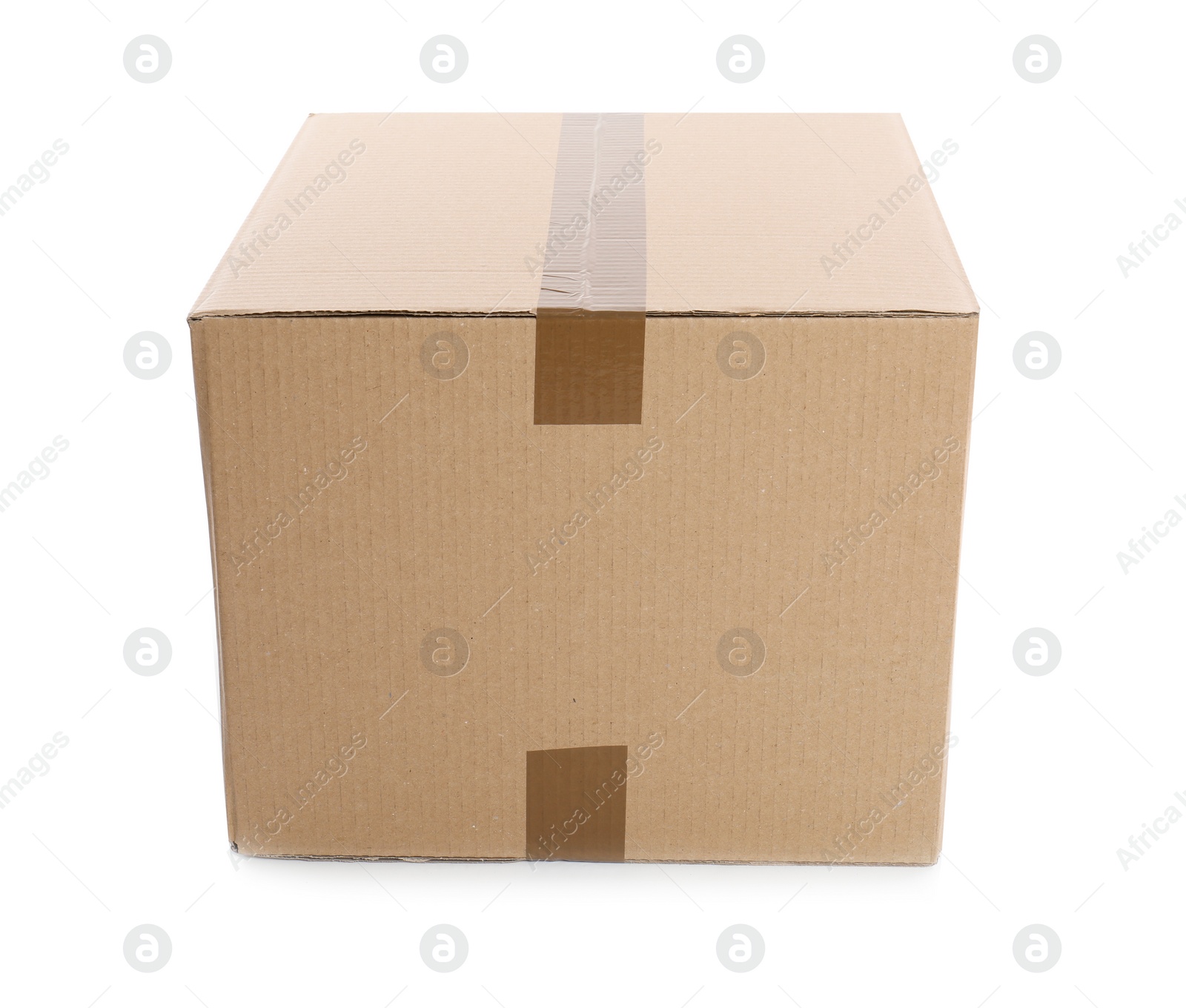 Photo of Cardboard parcel box on white background. Mockup for design