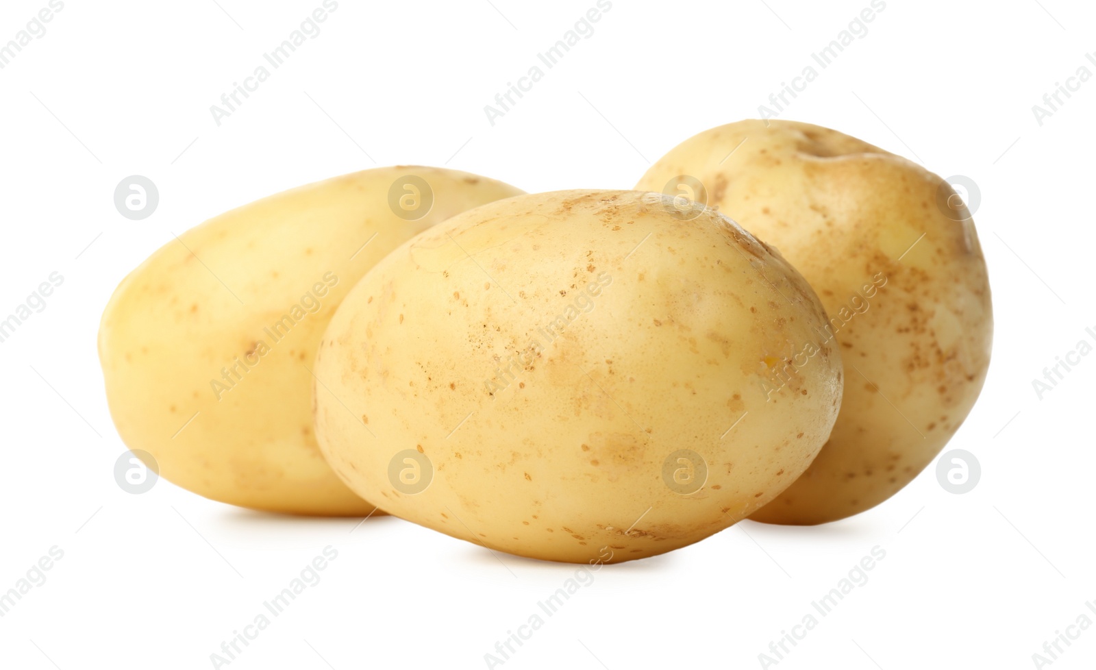 Photo of Fresh raw organic potatoes on white background