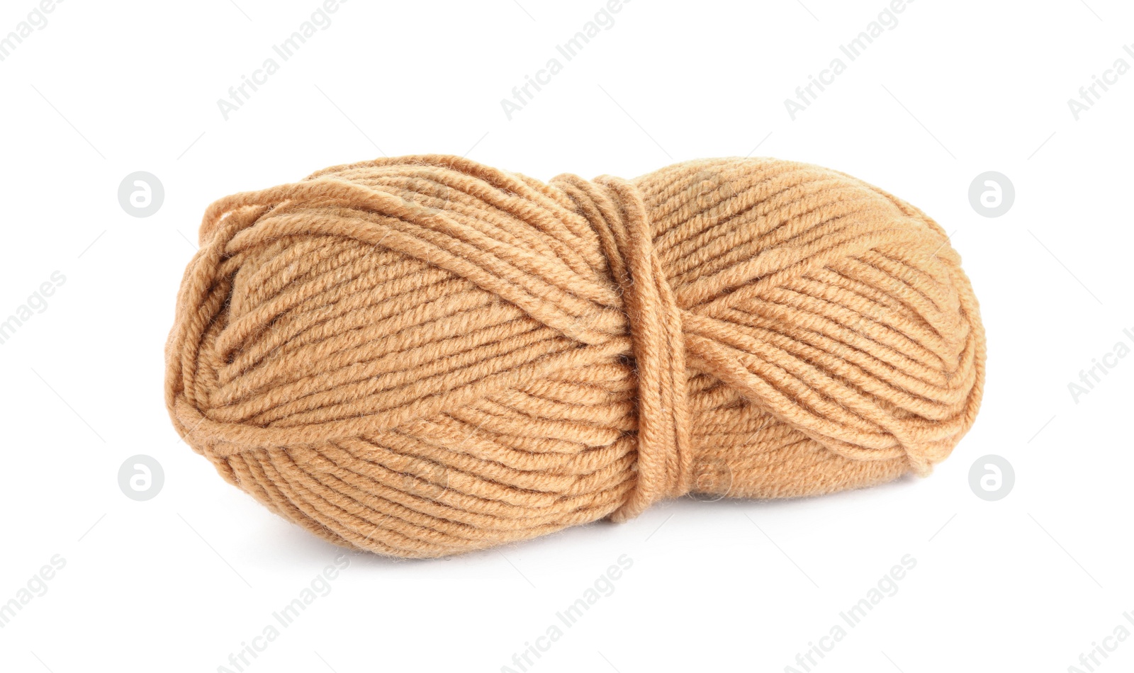 Photo of Soft brown woolen yarn isolated on white