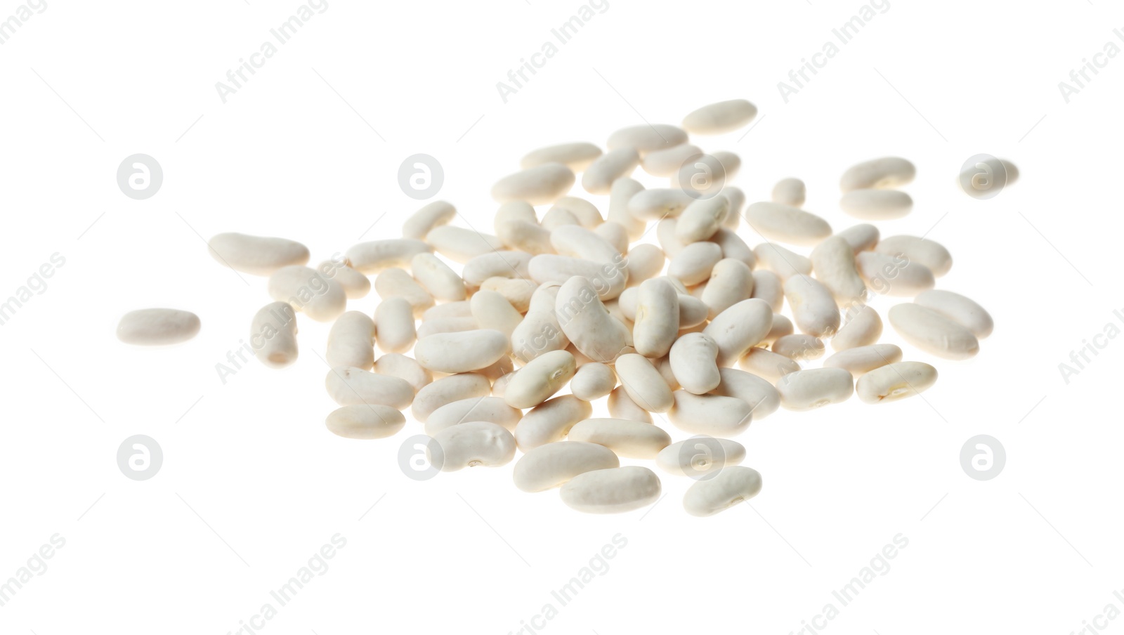 Photo of Pile of raw beans on white background. Vegetable seeds