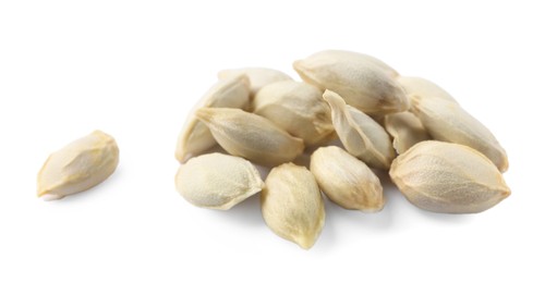 Photo of Many seeds of tangerine isolated on white