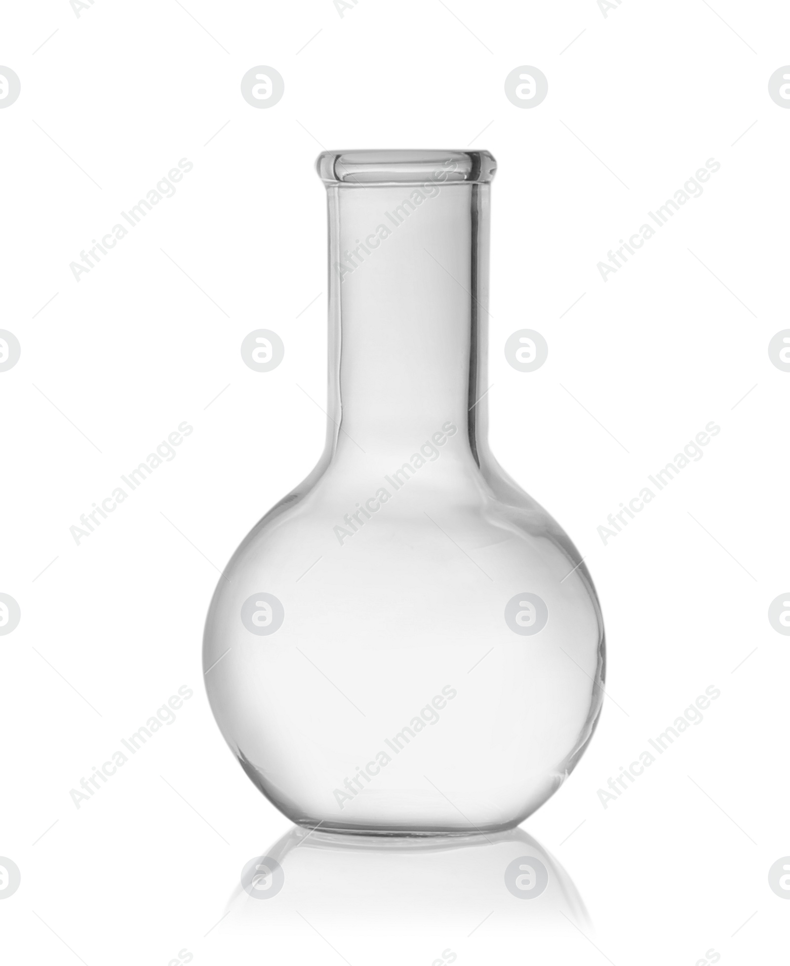 Photo of Empty florence flask isolated on white. Laboratory glassware