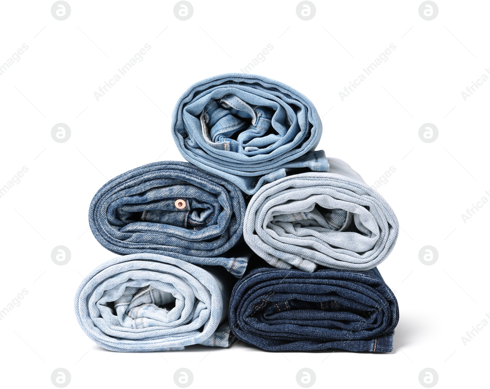 Image of Different stylish rolled jeans isolated on white