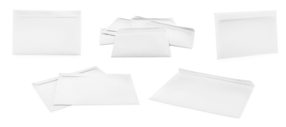 Set with blank paper envelopes on white background. Banner design