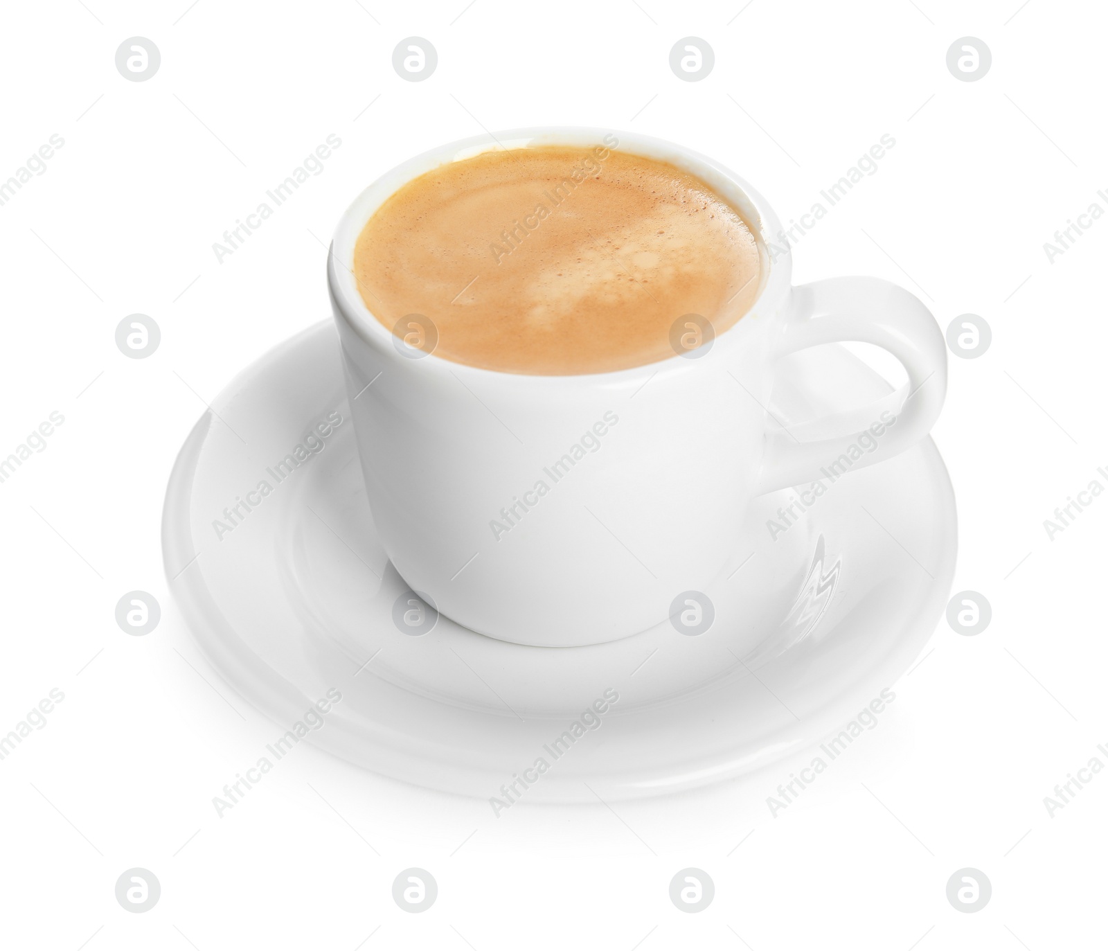 Photo of Cup of tasty coffee isolated on white