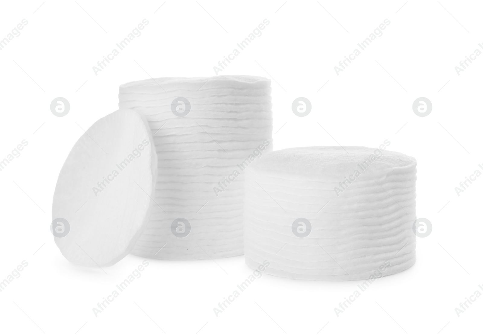 Photo of Pile of cotton pads on white background