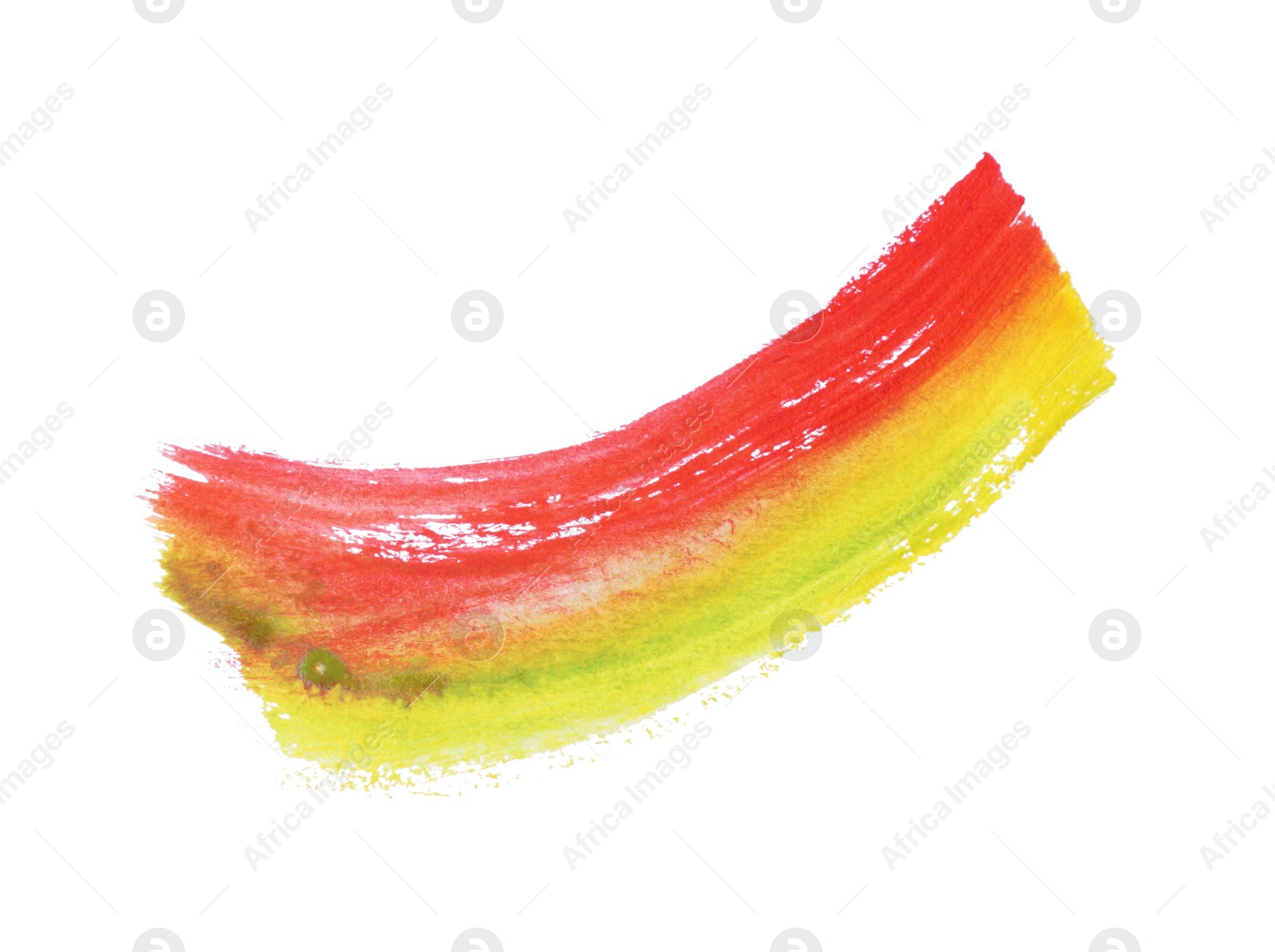 Photo of Colorful paint strokes drawn with brush on white background, top view