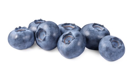 Many fresh ripe blueberries isolated on white