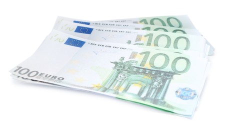 Photo of Euro banknotes isolated on white. Money and finance
