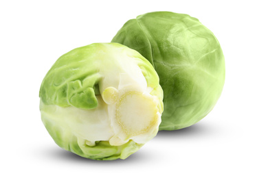 Image of Fresh tasty Brussels sprouts on white background